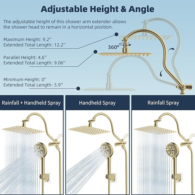 Hibbent All Metal CUPC Certified Shower Head, Handheld Showerhead Combo - Image 6