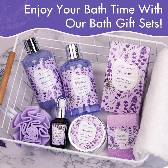 Bath Gift Baskets for Women, Lavender Relaxing Spa Gifts, Bath Spa Gift Basket - Image 6