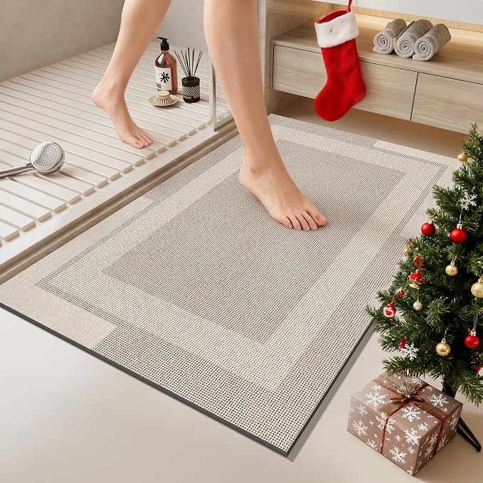 Non Slip Bath Mat, Rubber Backing Ultra Thin Bathroom Rugs Fit Under Door Quick by YDKGL