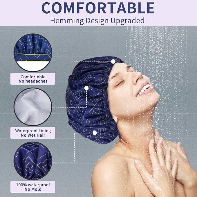 3 PCS Shower Caps for Women, Upgrade Comfortable & Extra Large & Double Layers - Image 2
