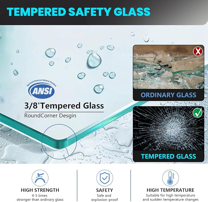 Bathroom Glass Shower Door Panel, 3/8" Thick Clear Tempered Glass Shower Door - Image 5
