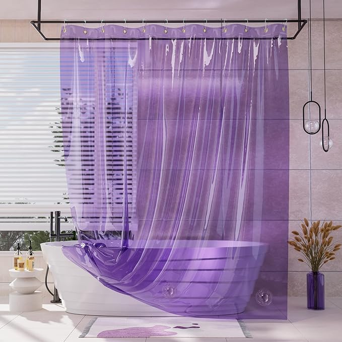 AmazerBath Purple Shower Curtain Liner Luxury, EVA Soft Clear Heavy Duty Shower by AmazerBath