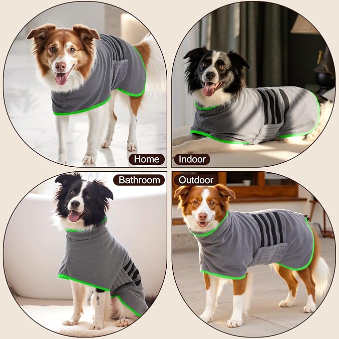 Microfibre Dog Bathrobe Dog Towel Wrap Super Absorbent Dog Drying Coat Bath Robe - Image 6