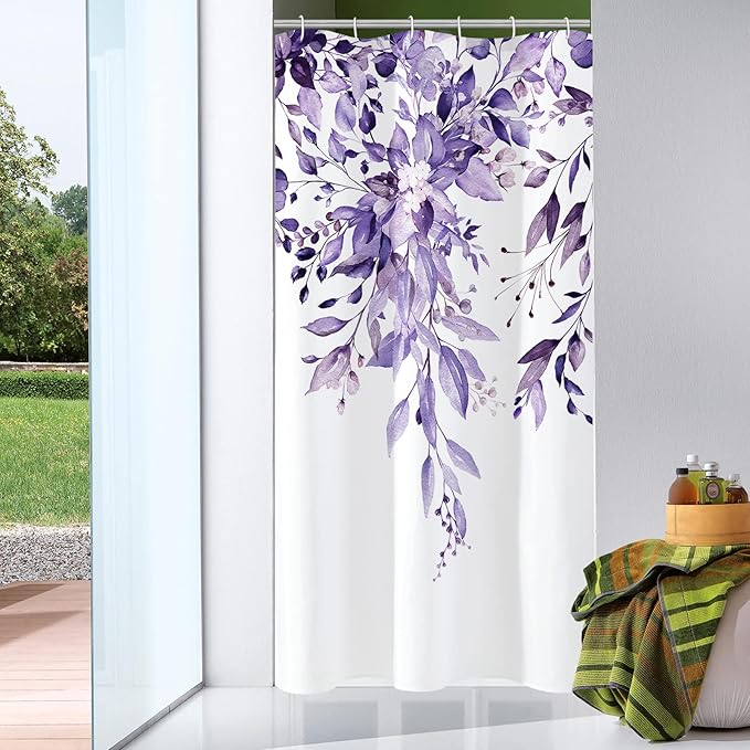 Gibelle Small Stall Shower Curtain 36 x 72, Narrow Purple Floral Shower Curtain by Gibelle