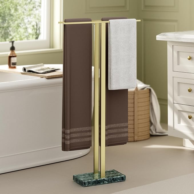 KES Standing Towel Rack with Green Natural Marble Base, Fits Large Bath Towel by KES