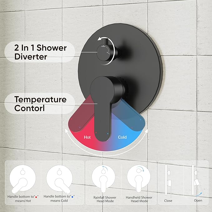 Gabrylly Black Shower System, Pressure Balance Shower Faucet Set, High Pressure - Image 5