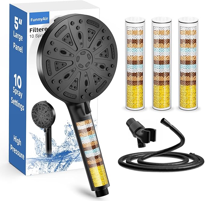 Filtered Shower Head with Handheld, FunnyAir Filtered Shower Head with 3-PCS by FunnyAir