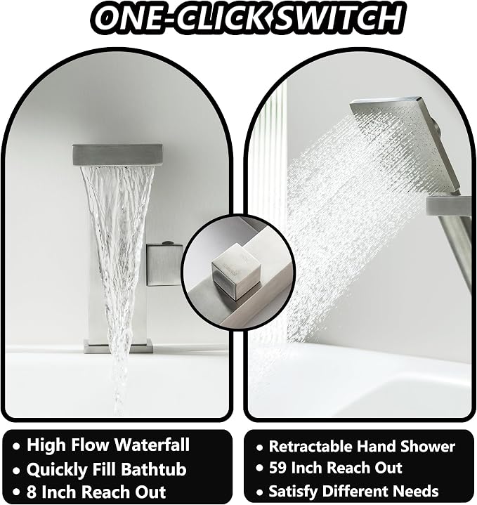 LIWEIKE Roman Tub Faucet with Sprayer, Brushed Nickel High Flow Deck Mount 3 - Image 4