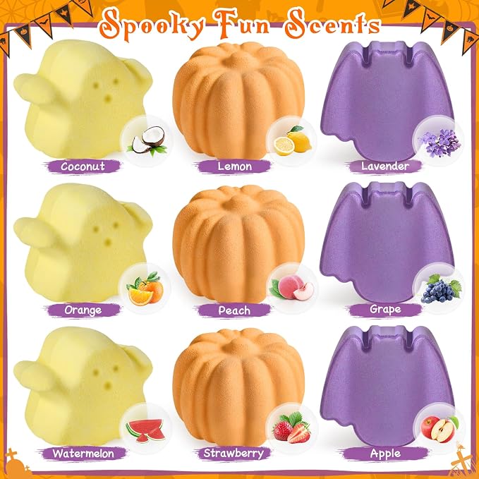9 Pack Halloween Bath Bombs for Kids, Halloween Bubble Kids Bath Bombs - Image 2