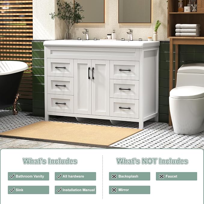 48 Inch Bathroom Vanity with Sink, Bathroom Vanity Cabinet with Doulble Sink - Image 6