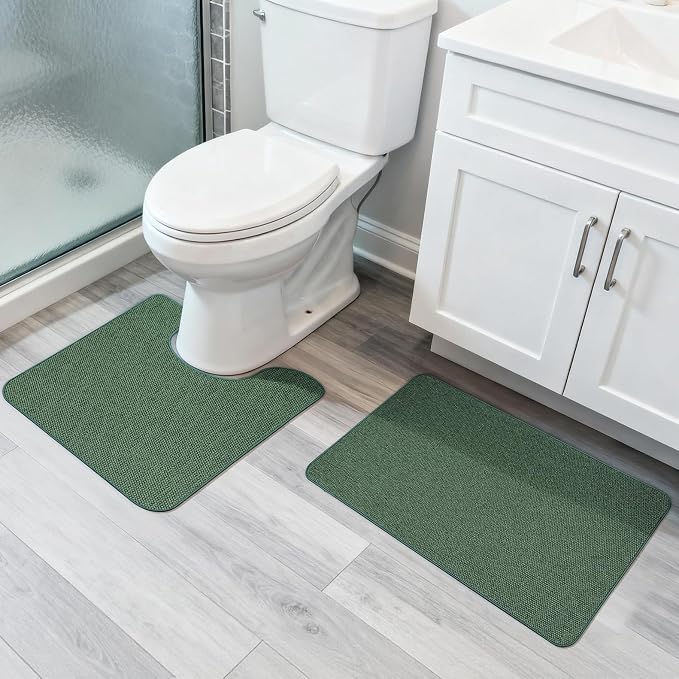 Bathroom Rugs Set 2 Pieces, Thin Bathroom Mats, Toilet Rugs, Quick Dry by BosapDirect