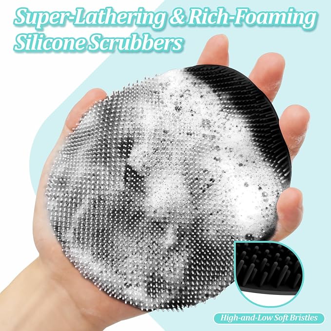 Soft Silicone Bath Glove & Face Scrubber Set 2PCS, 360° Anti-Slip & Hand-fit - Image 4