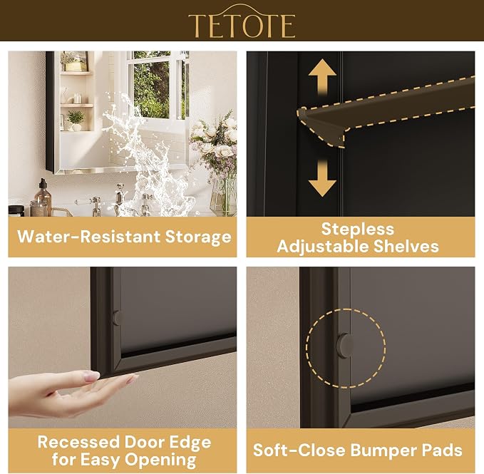 TETOTE 36 x 24 Bathroom Vanity Mirror Cabinet - Image 7