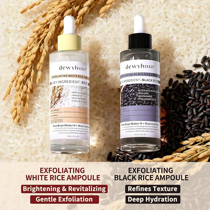 dewyhour Exfoliating Black & White Rice Ampoule Duo Set - Image 3