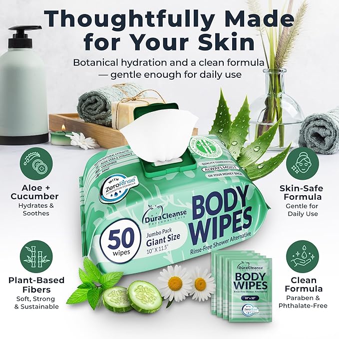 Body Wipes for Women, Extra Moist No Rinse Bathing Wipes, 100 XL Shower Cloths - Image 4
