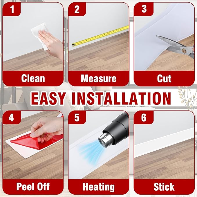 Vinyl Baseboard Molding Trim 6 Inch x 20 Feet Peel and Stick Baseboard Trim - Image 6