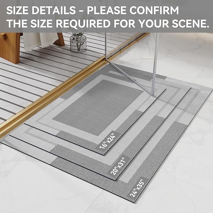 Non Slip Bath Mat, Rubber Backing Ultra Thin Bathroom Rugs Fit Under Door Quick - Image 2