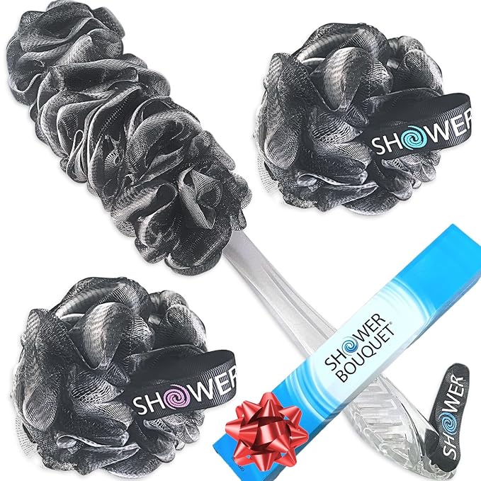 SHOWER BOUQUET Loofah-Charcoal Back-Scrubber & Bath-Sponge Set // 1 by ShowerBouquet%C2%AE