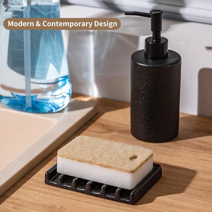 Tanew Self Draining Premium Brown Ceramic Waterfall Soap Dish, Bar and Shower - Image 6