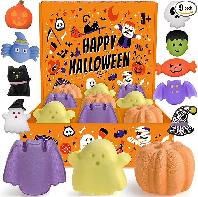 9 Pack Halloween Bath Bombs for Kids, Halloween Bubble Kids Bath Bombs by Duchong