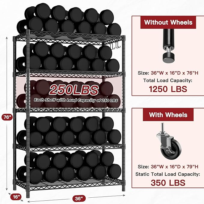 PrimeZone 4 Packs 36" W x 16" D x 79" H Wire Storage Shelves - Image 3