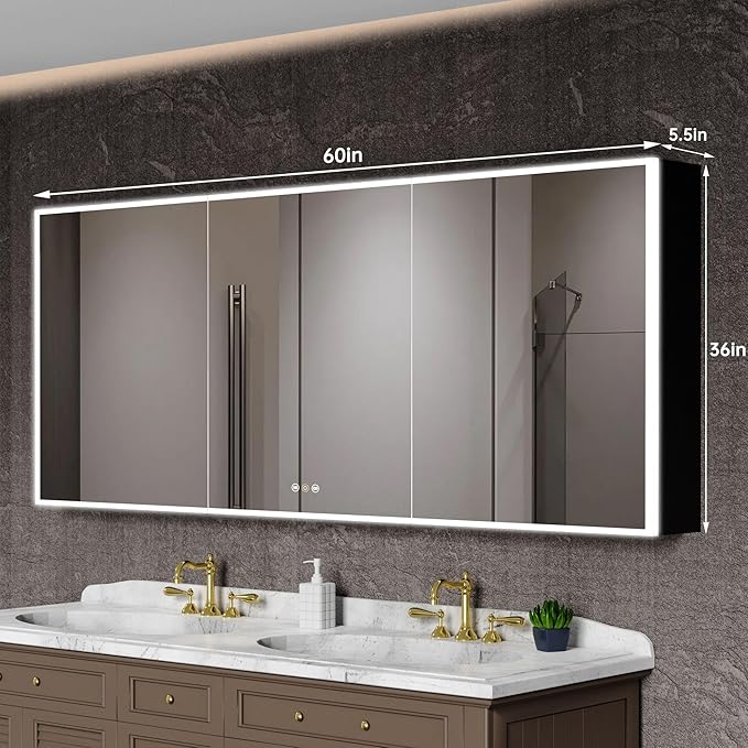LED Medicine Cabinet Mirror, 60”W x 36”H Bathroom Medicine Cabinets - Image 2