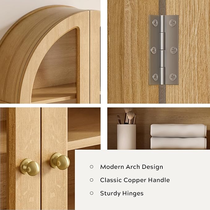 Large Arched Bathroom Wall Cabinet Modern Wooden Display Cabinet - Image 3