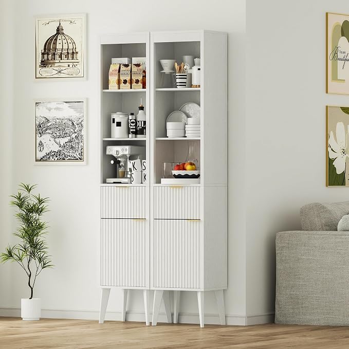 70" H Tall Storage Cabinet, Fluted Freestanding Floor Organizer - Image 6