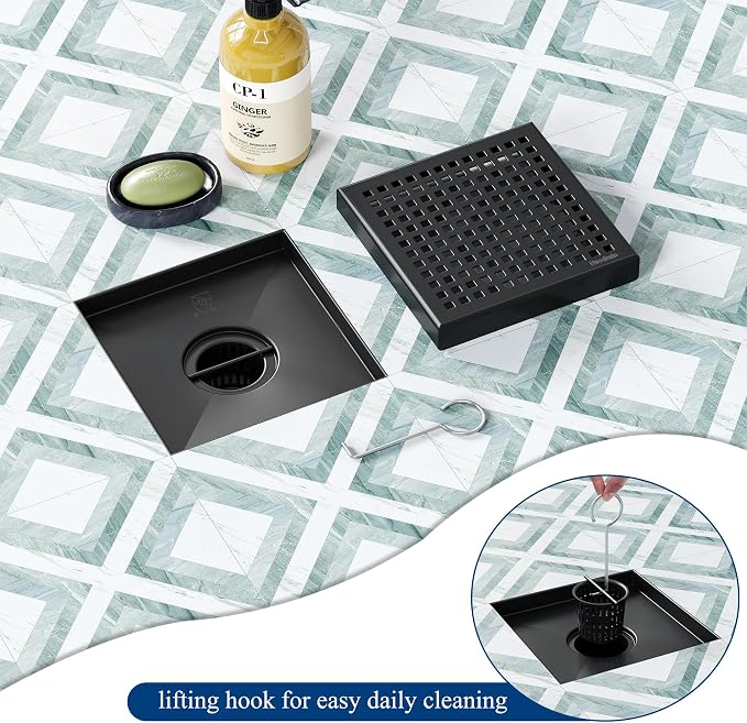 Neodrain 6 Inch Square Shower Drain, 304 Stainless Steel Bathroom Drainage - Image 5