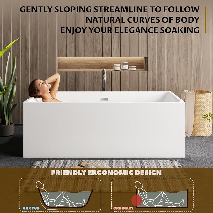 67" Acrylic Freestanding Bathtub, Contemporary Soaking Tub - Image 4