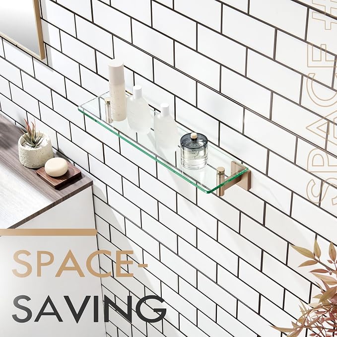 KOKOSIRI Wall Shelves Bathroom Hardware Glass Floating Shelf 20-Inch - Image 8