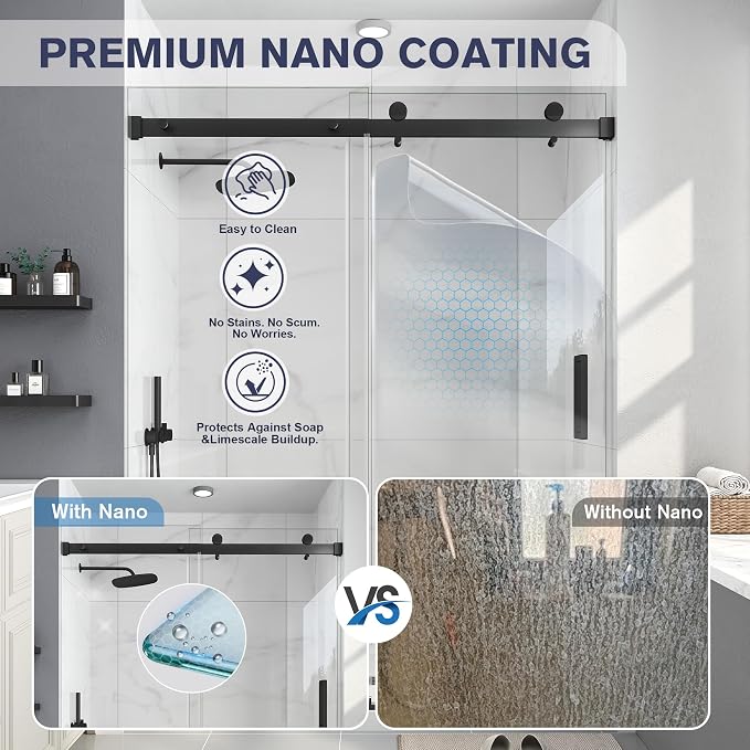 Frameless Shower Door, 49-54" W x 76" H Sliding Glass Shower Door, 1/4''(6mm - Image 2