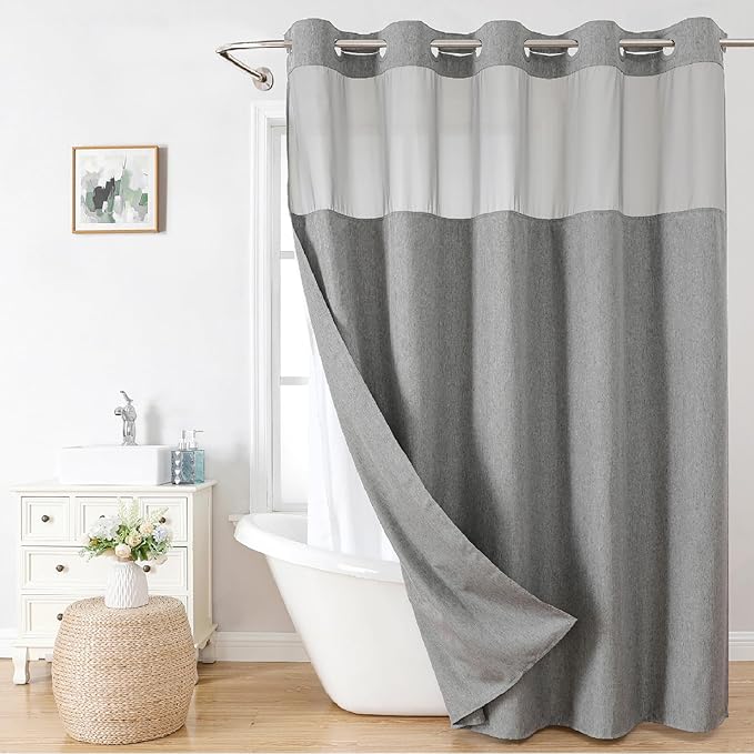 No Hooks Needed Linen Textured Shower Curtain by EACHOPE