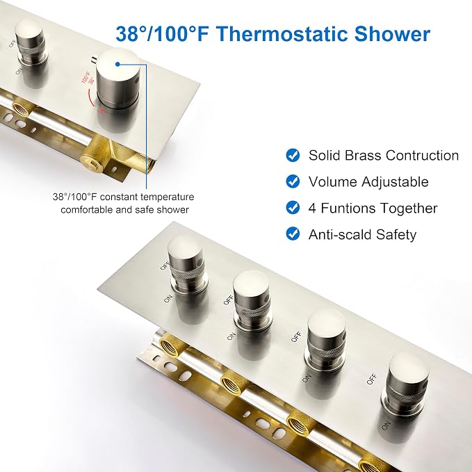 Brass Brushed-Nickel 4-Way Thermostatic Shower Diverter Valve - Image 3