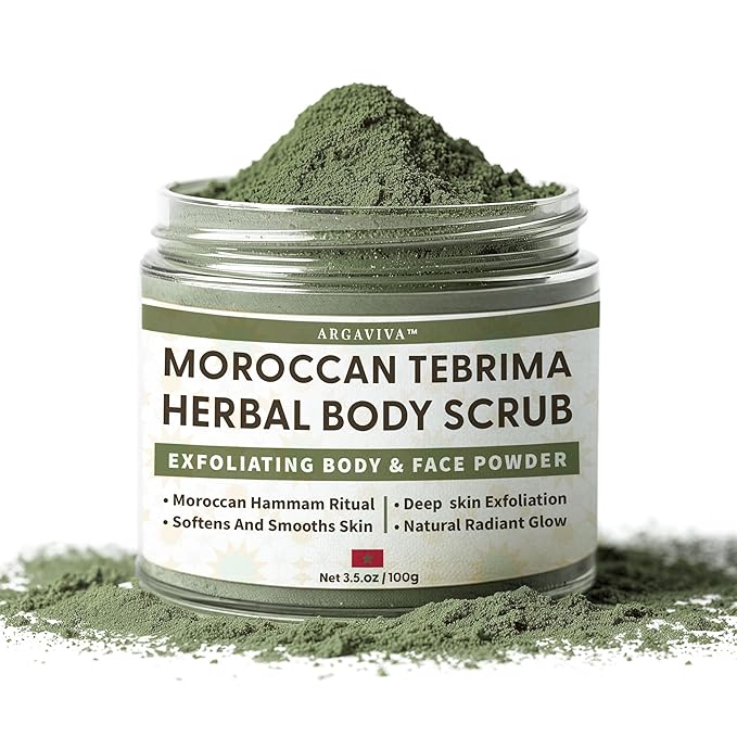 Moroccan Tebrima Herbal Exfoliating Body Scrub Powder | Natural Body Exfoliator by Argaviva