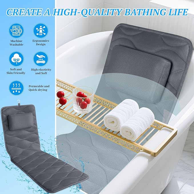 Bath Pillow for Tub with Laundry Bag & 17 Non-Slip Suction Cups, Extra Thick - Image 4