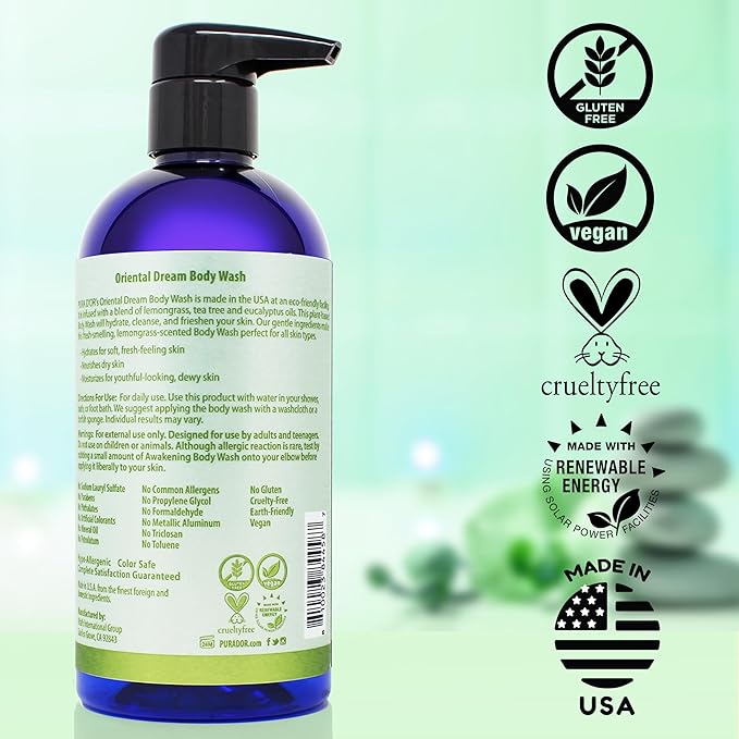 PURA D'OR 16 Oz Oriental Dream Body Wash – Invigorating Lemongrass Scent – Aloe - Image 5