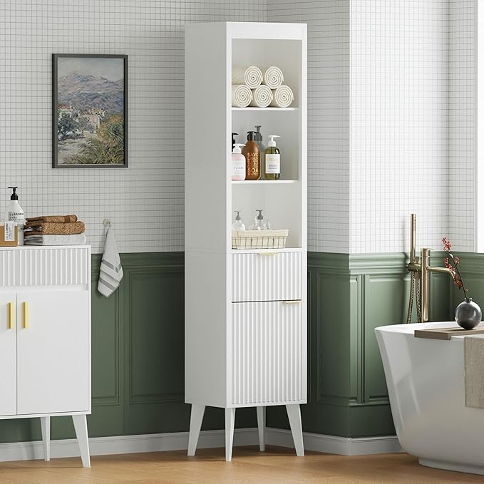 70" H Tall Storage Cabinet, Fluted Freestanding Floor Organizer - Image 2