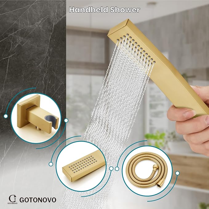 gotonovo Shower System with Tub Spout Wall Mounted Rain Shower Head and Handle - Image 6