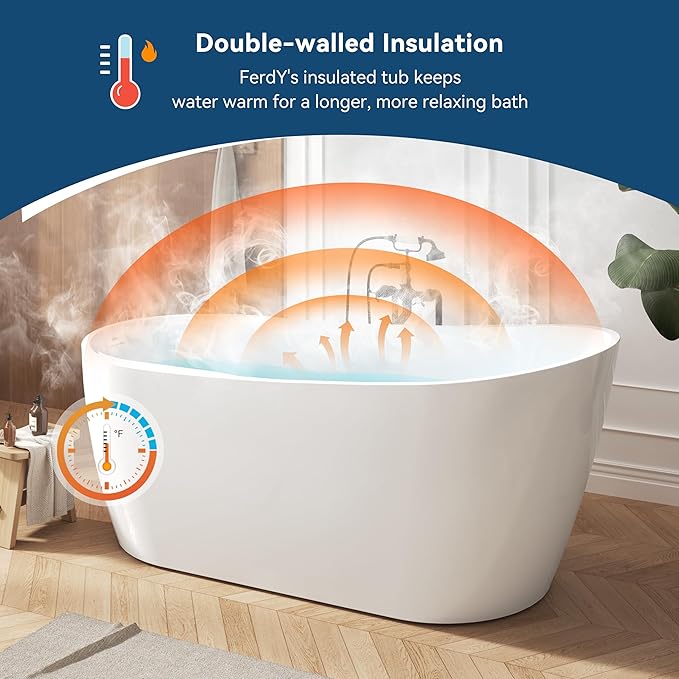 FerdY Lana'i 67" Freestanding Bathtub, Gracefully Shaped Freestanding Soaking - Image 2