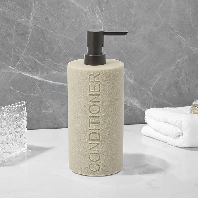 Resin Tan Sandstone Conditioner Engraved Bottle Refillable Pump Dispenser - Image 6