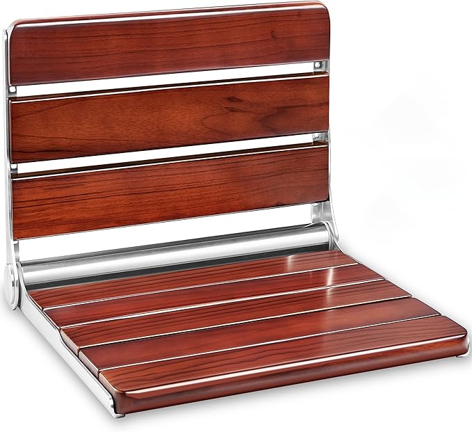 New Upgraded 20" Folding Teak Shower Seat Wall Mounted – 400 lbs Teak Wood by Unknown