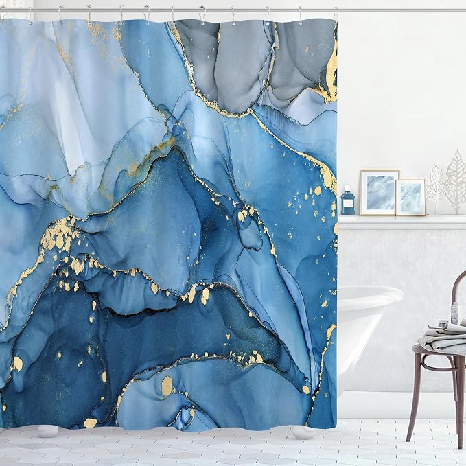 Extra Long Shower Curtain 72 x 96 Inch, Modern Luxury Art Ink Fabric Shower by BayNook