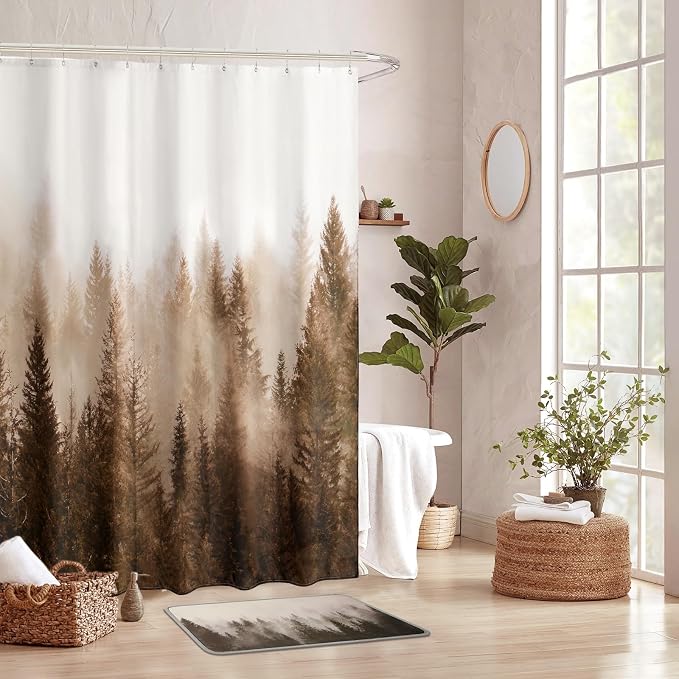 ORTIGIA Brown Misty Forest Shower Curtain - Image 8