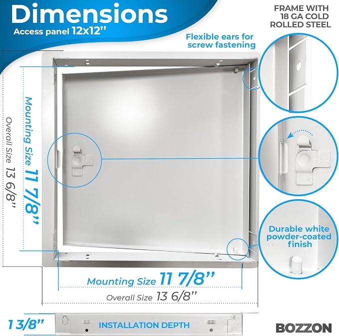 BOZZON Access Panel for Drywall 12 x 12 inch – Metal Door - Image 2