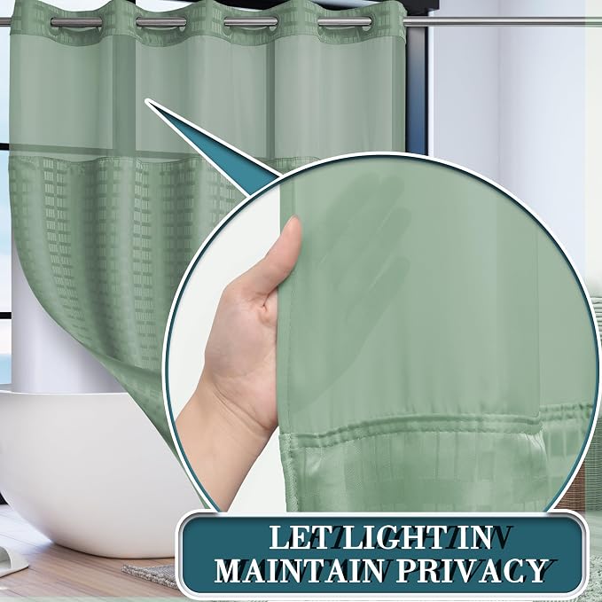 Conbo Mio Extra Long No Hook Sage Green Shower Curtain - Image 2