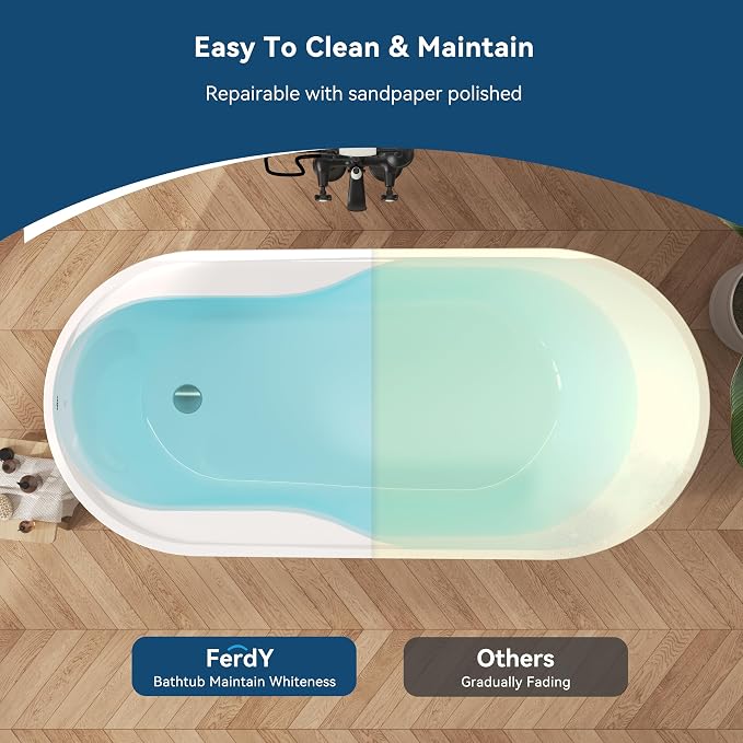 FerdY Lana'i 67" Freestanding Bathtub, Gracefully Shaped Freestanding Soaking - Image 4