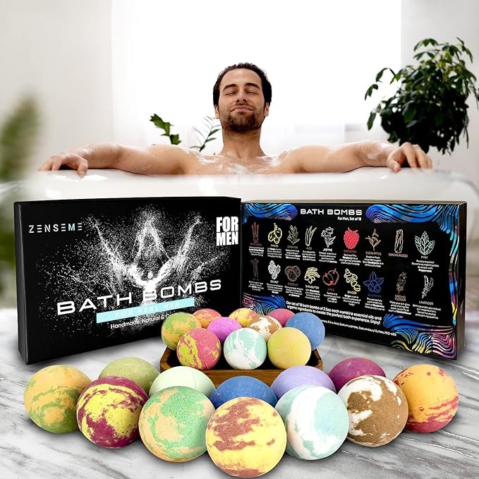 Bath Bombs for Men, Gift Set of 18 Scented Organic Handmade Bath Bombs of 2.5 oz - Image 2