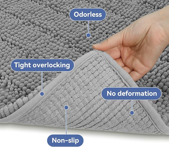 Bcoimo 30"×20" Chenille Bath Mat – Non-Slip - Image 5