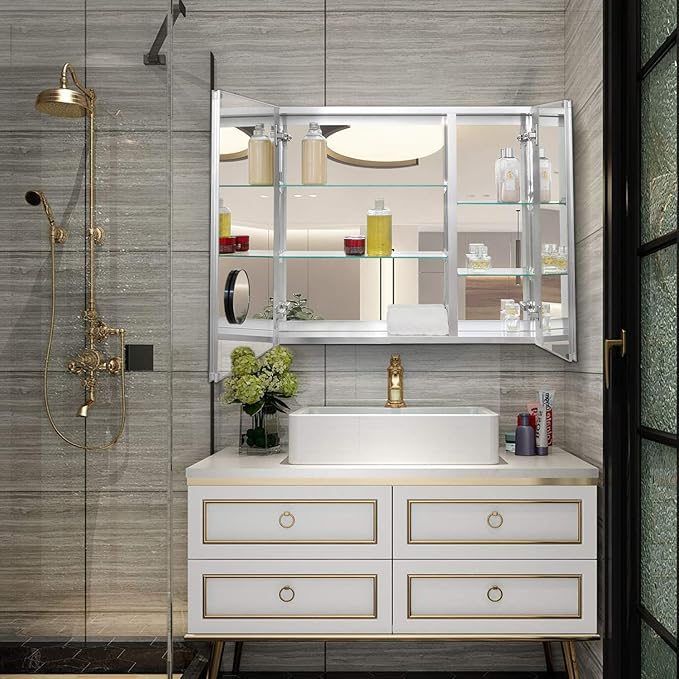 Fundin Bathroom Mirror Medicine Cabinet Aluminum Storage Cabinet 30 x 26 inch - Image 2